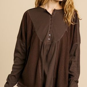 Umgee Brown Waffle Knit Tunic Top